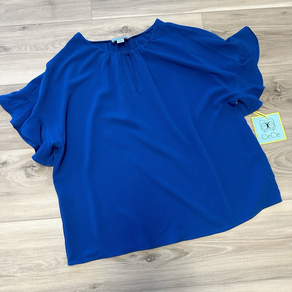 CeCe Womens Raglan Flutter Sleeve Blouse blue size S